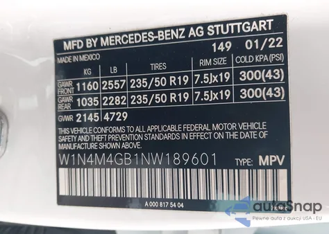 2022 Mercedes-Benz Glb 250 z USA, uszkodzony, nr VIN W1N4M4GB1NW189601